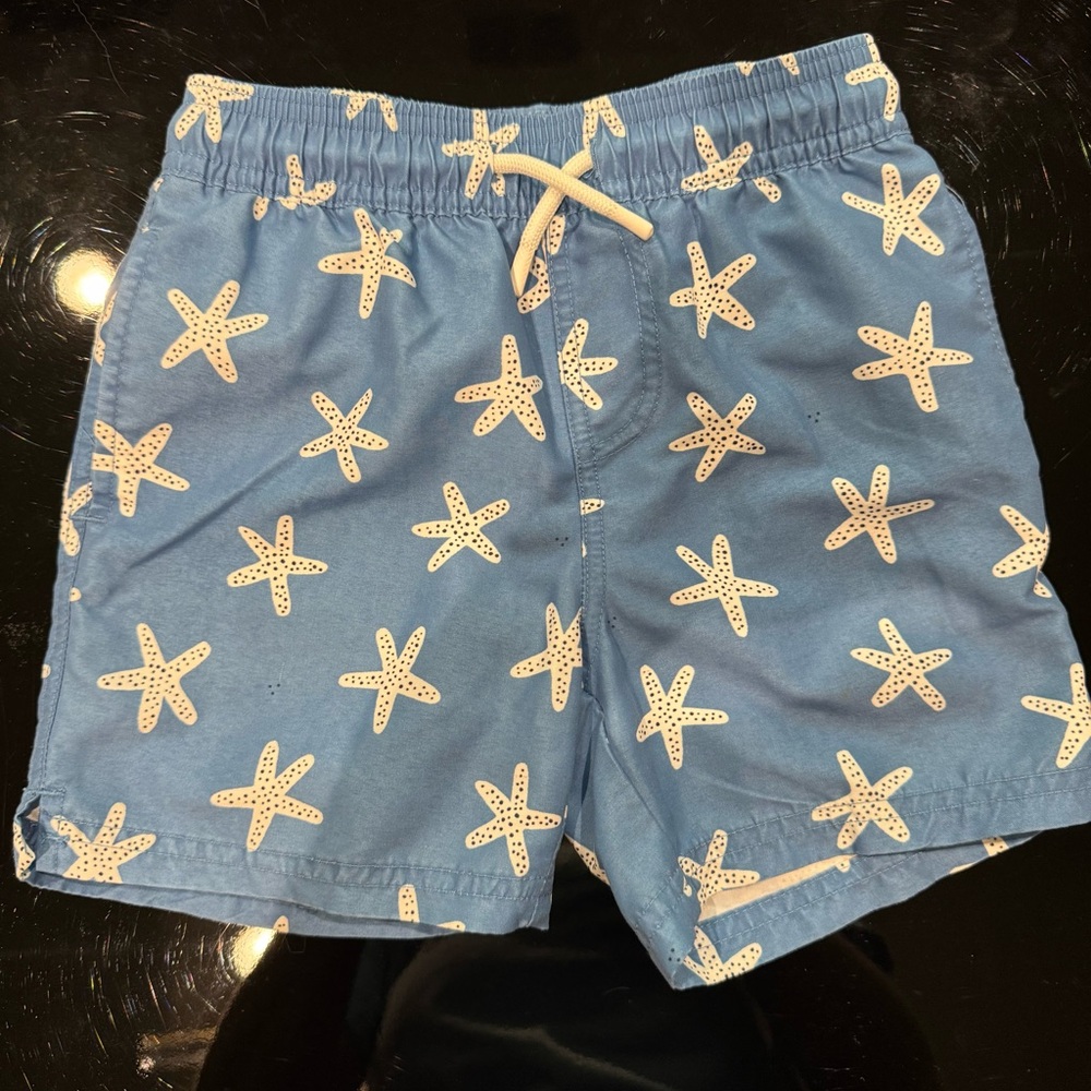 Petit Lem Boy’s Blue Starfish Print Swim Trunks